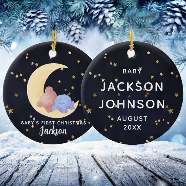 Niedliches Black Gold Bär Boy Baby's First Christm Keramik Ornament (Cute Black Gold Bear Boy Baby's First Christmas Ceramic Ornament
)