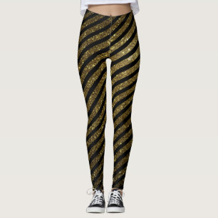 Niedliches Black Gold Candy Strip Glitzer Muster Leggings