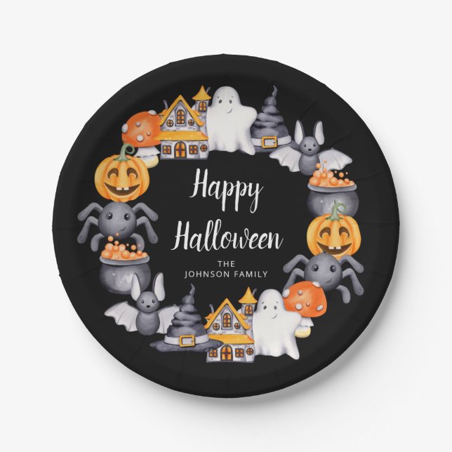 Niedliches Black Happy Halloween Illustration Part Pappteller (Vorderseite)