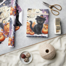Niedliches Black Kitty Cat Halloween Wrapping Pape Geschenkpapier