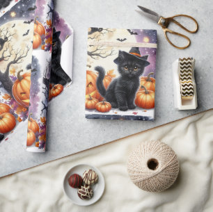 Niedliches Black Kitty Cat Halloween Wrapping Pape Geschenkpapier