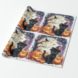Niedliches Black Kitty Cat Halloween Wrapping Pape Geschenkpapier
