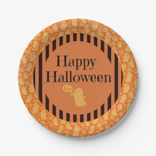 Niedliches Black Orange Ghost Happy Halloween Part Pappteller