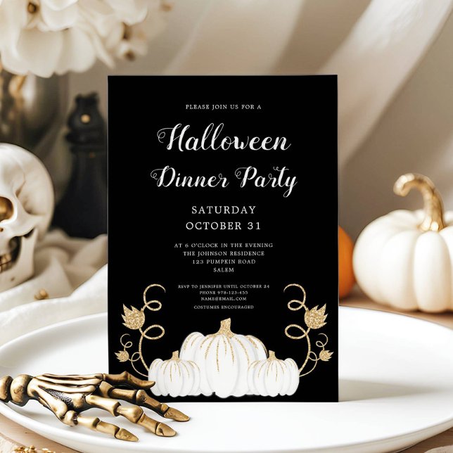 Niedliches Black Pumpkin Halloween Party Einladung (Cute Black Pumpkin Halloween Dinner Party Invitation)
