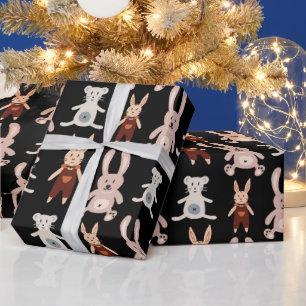 Niedliches Black Teddy Bear Cat Toy Muster Geschenkpapier