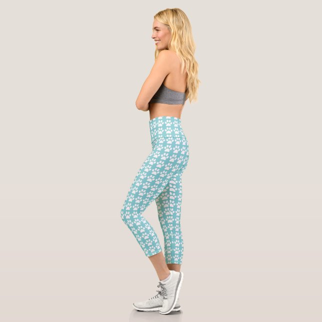 Niedliches Blatt Aquamarin- und Weißmuster Trendse Capri Leggings (Links)