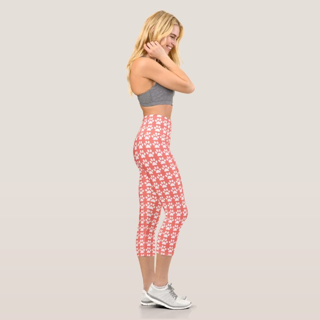 Niedliches Blatt Coral & Weiß Muster Trendy Capri Leggings (Rechts)