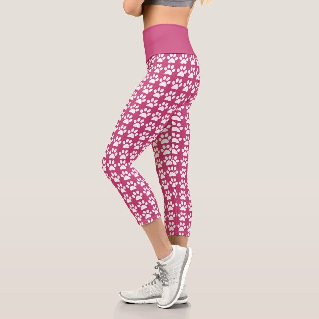 Niedliches Blatt Rosa Weißes Muster Trendy Athleti Capri Leggings (Links)