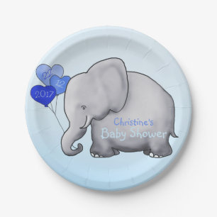 Niedliches Blau steigt Elefant-Jungen-Baby-Dusche Pappteller