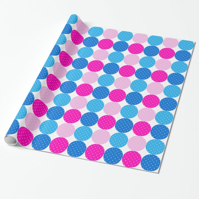 Niedliches Blau- und Pink-Polka-Punktmuster Geschenkpapier (Ungerollt)