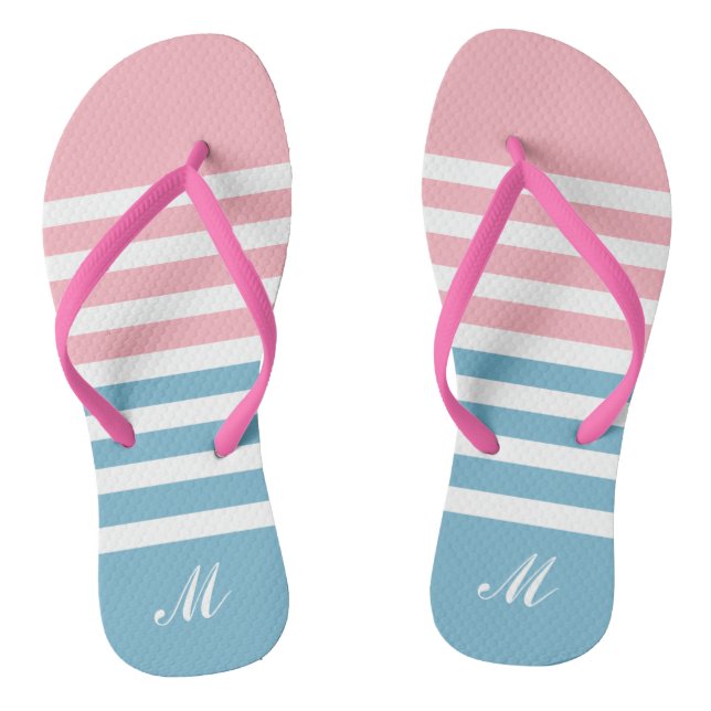 Niedliches Blau- und Rosa Streifen-Muster Flip Flops (Fußbett)