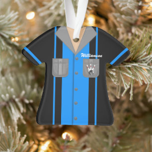 Niedliches Blau- und Schwarz-Bowling-Shirt Ornament