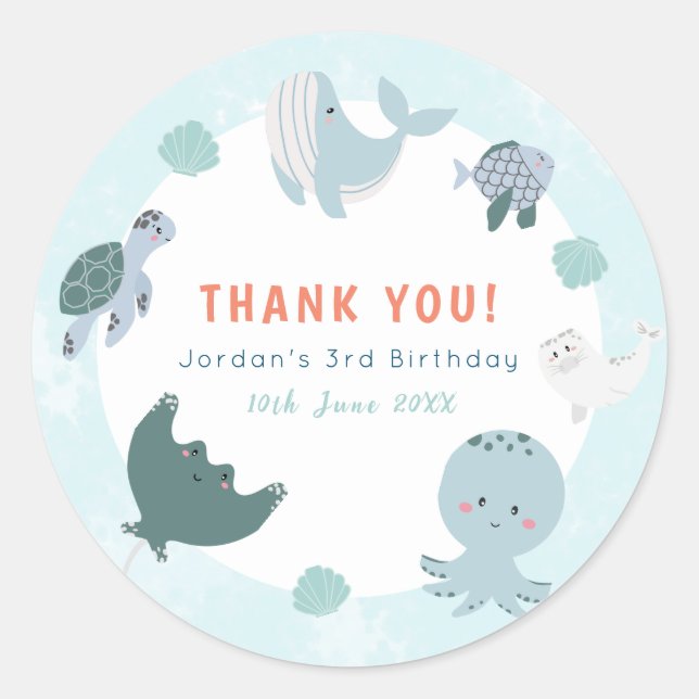 Niedliches Blau unter dem Meereswasser Vielen Dank Runder Aufkleber (Vorderseite)