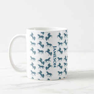 Niedliches Blauer Name Monogram Unicorn Muster Kaffeetasse