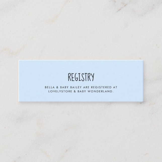 Niedliches blaues Baby-Duschregister Mini Visitenkarte (Vorderseite)