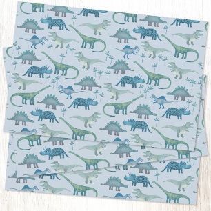 Niedliches Blaues Dinosaurier-Muster Geschenkpapier Set