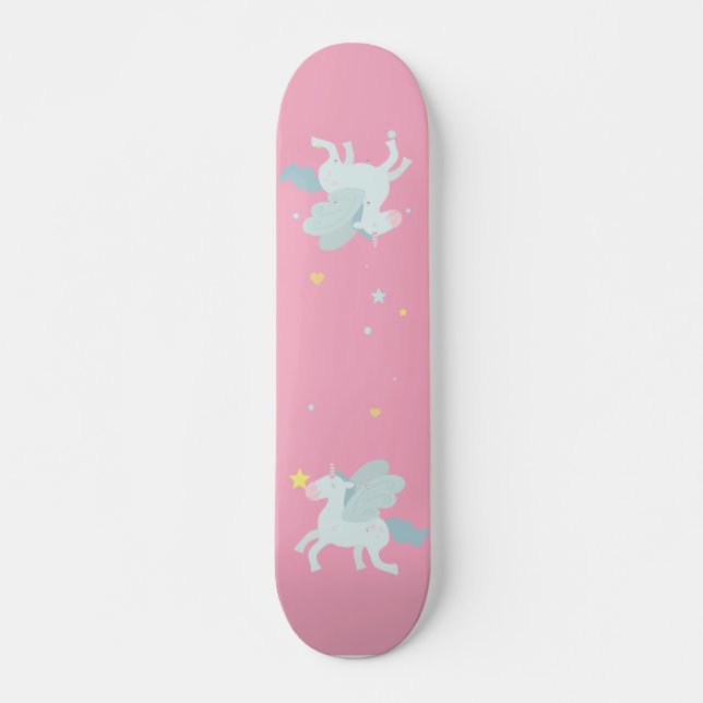 Niedliches blaues Einhorn, Sterne Skateboard (Vorne)
