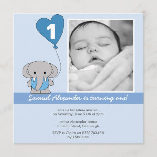 Niedliches blaues Elefant-Foto-zuerst 1. Einladung