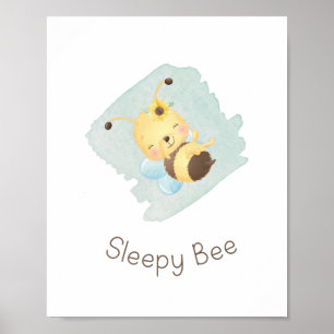 Niedliches blaues/gelbes Sleepy Bee Kinderzimmer K Poster