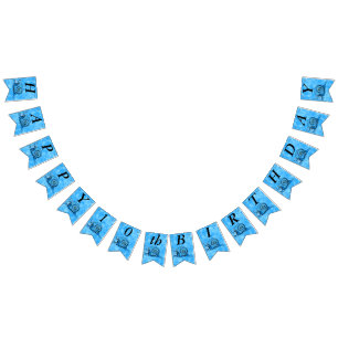 Niedliches blaues Glück Geburtstag Cartoon lächeln Wimpelkette