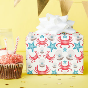 Niedliches blaues Küstengewässer Krebse und Musche Geschenkpapier