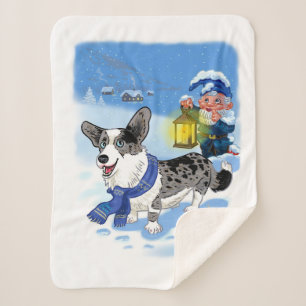 Niedliches blaues Merle im Schnee Sherpadecke