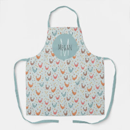 Niedliches blaues Monogram Hühnerfarm Küchenmuster Schürze