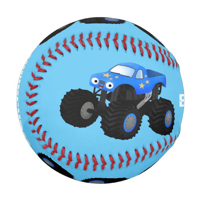 Niedliches blaues Monster-LKW-Cartoon Baseball (Vorderseite Links)