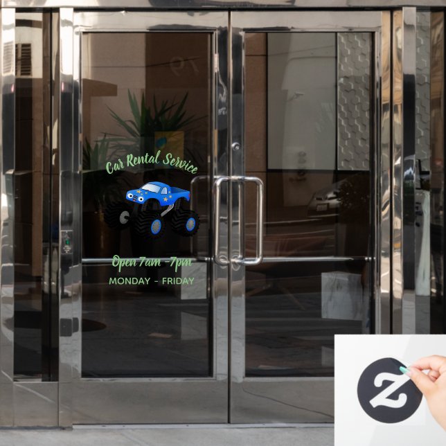 Niedliches blaues Monster-LKW-Cartoon Fensteraufkleber (Büro Tür)