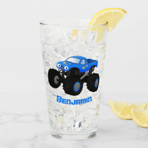 Niedliches blaues Monster-LKW-Cartoon Glas