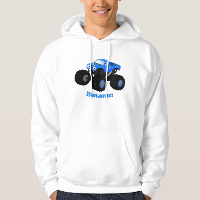 Niedliches blaues Monster-LKW-Cartoon Hoodie (Vorderseite)