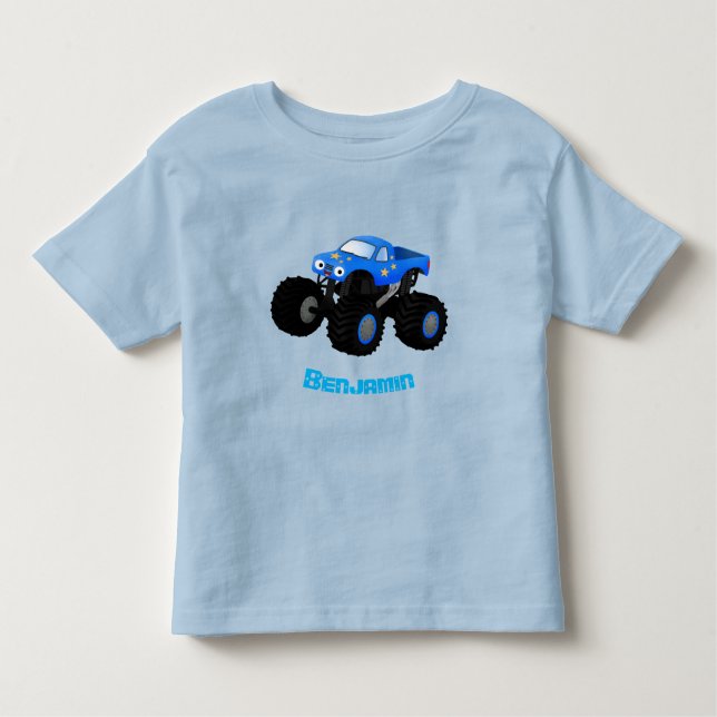 Niedliches blaues Monster-LKW-Cartoon Kleinkind T-shirt (Vorderseite)