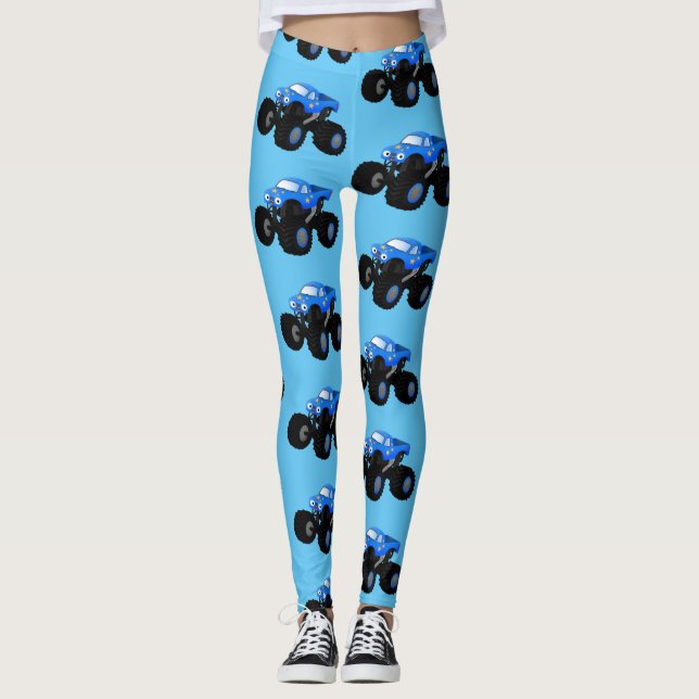 Niedliches blaues Monster-LKW-Cartoon Leggings (Vorderseite)