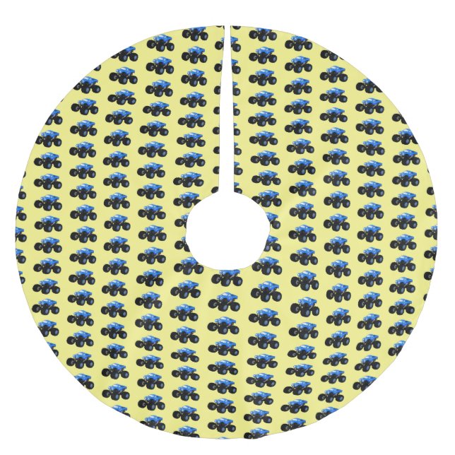 Niedliches blaues Monster-LKW-Cartoon Polyester Weihnachtsbaumdecke (Vorderseite)