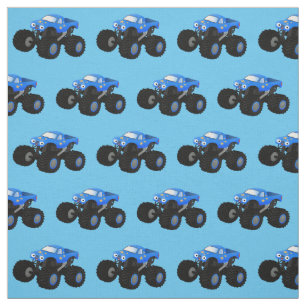 Niedliches blaues Monster-LKW-Cartoon Stoff