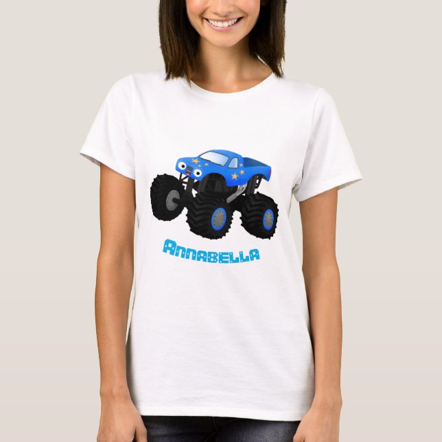 Niedliches blaues Monster-LKW-Cartoon T-Shirt (Vorderseite)