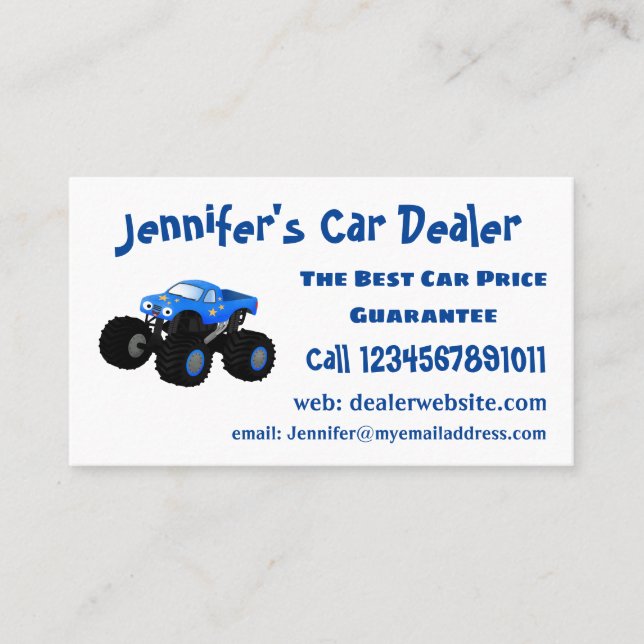 Niedliches blaues Monster-LKW-Cartoon Visitenkarte (Vorderseite)