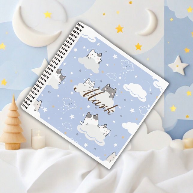 Niedliches blaues Muster Kitten Cloud Notizbuch (Von Creator hochgeladen)