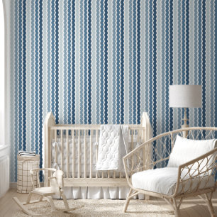 Niedliches blaues Ombre ric rac Vertikales Streife Tapete