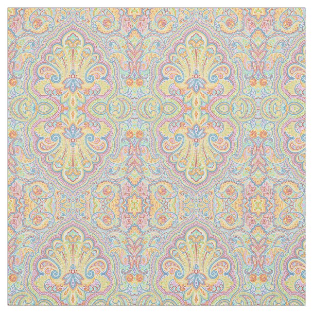 Niedliches Blaues Orange Rosa Lila Weiß Paisley Fl Stoff (Muster)