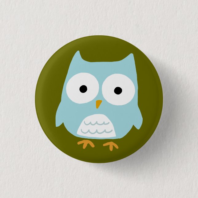 Niedliches blaues Owl Funny Whimsical Owl Zeichen Button (Vorderseite)