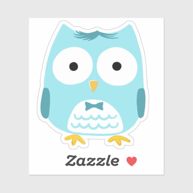 Niedliches Blaues Owl Tragen Bow Krawatte Funny Ow Aufkleber (Blatt)