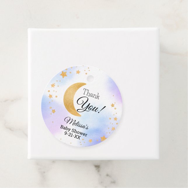 Niedliches blaues Rosa über dem Mond Danke, Babydu Geschenkanhänger (Beispiel)