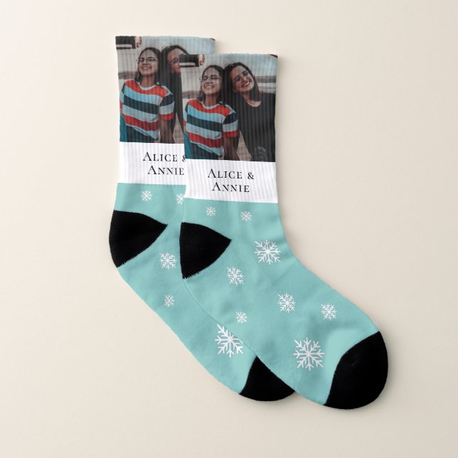 Niedliches blaues Schneeflocken Personalisiertes F Socken (Paar)