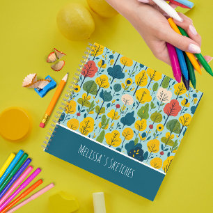 Niedliches blaues und gelbes Muster Kinderskizze Notizbuch