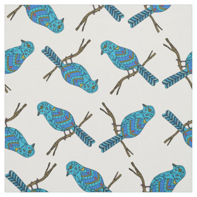 Niedliches Blaues Vogelmuster Stoff (Muster)