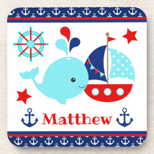 Niedliches blaues Wal- und Ankermuster Getränkeuntersetzer