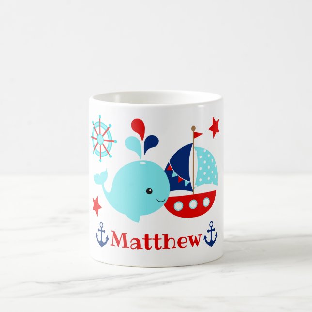 Niedliches blaues Wal- und Ankermuster Kaffeetasse (Mittel)