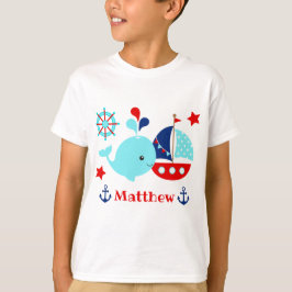 Niedliches blaues Wal- und Ankermuster T-Shirt