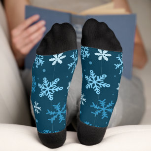 Niedliches Blaues Weihnachtsschneeflockenmuster Socken